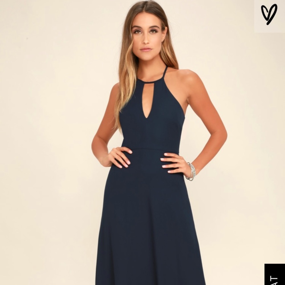 Lulu’s Beauty and Grace Navy Key Hole Maxi Dress